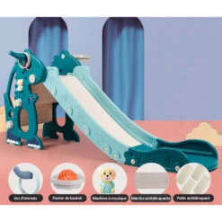 Toboggan Dinosaure Antidérapant Pour Enfant - Avec Panier De Basket - Jeu Intérieur/extérieur Enfant - Dès 2 Ans - Vert -Pas Cher Clair Jardin Magasin 95290336 3