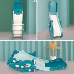 Toboggan Dinosaure Antidérapant Pour Enfant - Avec Panier De Basket - Jeu Intérieur/extérieur Enfant - Dès 2 Ans - Vert -Pas Cher Clair Jardin Magasin 95290336 4