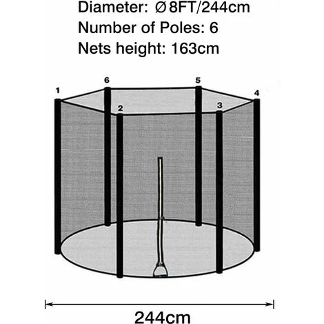 BDD Filet De Sécurité De Remplacement Pour Trampoline, Ø244cm Filet De Sécurité Pour Trampoline Avec Fermeture éclair, 6 Poteaux Droits Filet De Sécurité 2 BDD Filet De Sécurité De Remplacement Pour Trampoline, Ø244cm Filet De Sécurité Pour Trampoline Avec Fermeture éclair, 6 Poteaux Droits Filet De Sécurité – Image 2