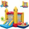 COSTWAY Château Gonflable 6 En 1 Enfants Avec Souffleur 480W, Maison De Saut Gonflable En Tissu Oxford Avec Piscine à Balles, Panier De Basket, Toboggan, 50 Balles Pour Jardin Pelouse Fête, 3-10 Ans