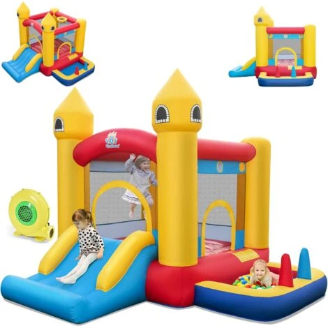 COSTWAY Château Gonflable 6 En 1 Enfants Avec Souffleur 480W, Maison De Saut Gonflable En Tissu Oxford Avec Piscine à Balles, Panier De Basket, Toboggan, 50 Balles Pour Jardin Pelouse Fête, 3-10 Ans 1 COSTWAY Château Gonflable 6 En 1 Enfants Avec Souffleur 480W, Maison De Saut Gonflable En Tissu Oxford Avec Piscine à Balles, Panier De Basket, Toboggan, 50 Balles Pour Jardin Pelouse Fête, 3-10 Ans