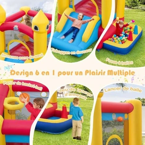COSTWAY Château Gonflable 6 En 1 Enfants Avec Souffleur 480W, Maison De Saut Gonflable En Tissu Oxford Avec Piscine à Balles, Panier De Basket, Toboggan, 50 Balles Pour Jardin Pelouse Fête, 3-10 Ans 2 COSTWAY Château Gonflable 6 En 1 Enfants Avec Souffleur 480W, Maison De Saut Gonflable En Tissu Oxford Avec Piscine à Balles, Panier De Basket, Toboggan, 50 Balles Pour Jardin Pelouse Fête, 3-10 Ans – Image 2