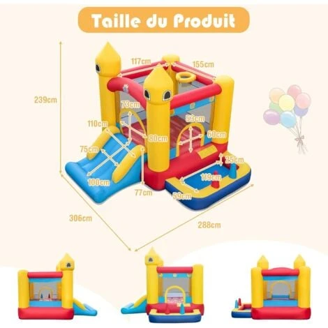 COSTWAY Château Gonflable 6 En 1 Enfants Avec Souffleur 480W, Maison De Saut Gonflable En Tissu Oxford Avec Piscine à Balles, Panier De Basket, Toboggan, 50 Balles Pour Jardin Pelouse Fête, 3-10 Ans 4 COSTWAY Château Gonflable 6 En 1 Enfants Avec Souffleur 480W, Maison De Saut Gonflable En Tissu Oxford Avec Piscine à Balles, Panier De Basket, Toboggan, 50 Balles Pour Jardin Pelouse Fête, 3-10 Ans – Image 4