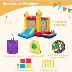COSTWAY Château Gonflable 6 En 1 Enfants Avec Souffleur 480W, Maison De Saut Gonflable En Tissu Oxford Avec Piscine à Balles, Panier De Basket, Toboggan, 50 Balles Pour Jardin Pelouse Fête, 3-10 Ans 9 COSTWAY Château Gonflable 6 En 1 Enfants Avec Souffleur 480W, Maison De Saut Gonflable En Tissu Oxford Avec Piscine à Balles, Panier De Basket, Toboggan, 50 Balles Pour Jardin Pelouse Fête, 3-10 Ans -Pas Cher Clair Jardin Magasin 95963506 5