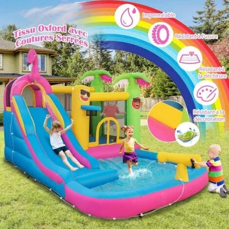 COSTWAY Château Gonflable Thème Tropical Avec Souffleur 680W, Long Toboggan Aquatique,Piscine à Eclaboussures Ballon Océanique 2 COSTWAY Château Gonflable Thème Tropical Avec Souffleur 680W, Long Toboggan Aquatique,Piscine à Eclaboussures Ballon Océanique – Image 2