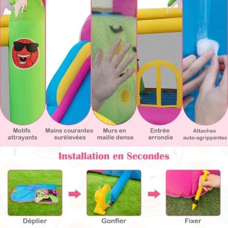 COSTWAY Château Gonflable Thème Tropical Avec Souffleur 680W, Long Toboggan Aquatique,Piscine à Eclaboussures Ballon Océanique 5 COSTWAY Château Gonflable Thème Tropical Avec Souffleur 680W, Long Toboggan Aquatique,Piscine à Eclaboussures Ballon Océanique – Image 5