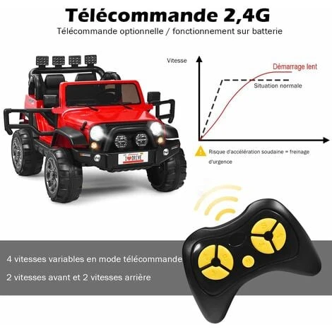 COSTWAY Voiture 4x4 Électrique 12V Pour Enfants 3+ Ans, Avec 2 Places, Télécommande 2.4G, Suspension à Ressorts, 3 Vitesses, Port USB Et Aux, Lumières LED, Musique Et Klaxon, 123 X 80 X 80 Cm (Rouge) 2 COSTWAY Voiture 4x4 Électrique 12V Pour Enfants 3+ Ans, Avec 2 Places, Télécommande 2.4G, Suspension à Ressorts, 3 Vitesses, Port USB Et Aux, Lumières LED, Musique Et Klaxon, 123 X 80 X 80 Cm (Rouge) – Image 2