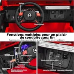 COSTWAY Voiture 4x4 Électrique 12V Pour Enfants 3+ Ans, Avec 2 Places, Télécommande 2.4G, Suspension à Ressorts, 3 Vitesses, Port USB Et Aux, Lumières LED, Musique Et Klaxon, 123 X 80 X 80 Cm (Rouge) 7 COSTWAY Voiture 4x4 Électrique 12V Pour Enfants 3+ Ans, Avec 2 Places, Télécommande 2.4G, Suspension à Ressorts, 3 Vitesses, Port USB Et Aux, Lumières LED, Musique Et Klaxon, 123 X 80 X 80 Cm (Rouge) -Pas Cher Clair Jardin Magasin 95963530 3