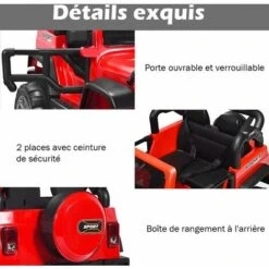 COSTWAY Voiture 4x4 Électrique 12V Pour Enfants 3+ Ans, Avec 2 Places, Télécommande 2.4G, Suspension à Ressorts, 3 Vitesses, Port USB Et Aux, Lumières LED, Musique Et Klaxon, 123 X 80 X 80 Cm (Rouge) 8 COSTWAY Voiture 4x4 Électrique 12V Pour Enfants 3+ Ans, Avec 2 Places, Télécommande 2.4G, Suspension à Ressorts, 3 Vitesses, Port USB Et Aux, Lumières LED, Musique Et Klaxon, 123 X 80 X 80 Cm (Rouge) -Pas Cher Clair Jardin Magasin 95963530 4