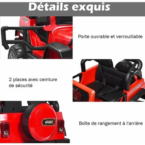 COSTWAY Voiture 4x4 Électrique 12V Pour Enfants 3+ Ans, Avec 2 Places, Télécommande 2.4G, Suspension à Ressorts, 3 Vitesses, Port USB Et Aux, Lumières LED, Musique Et Klaxon, 123 X 80 X 80 Cm (Rouge) 4 COSTWAY Voiture 4x4 Électrique 12V Pour Enfants 3+ Ans, Avec 2 Places, Télécommande 2.4G, Suspension à Ressorts, 3 Vitesses, Port USB Et Aux, Lumières LED, Musique Et Klaxon, 123 X 80 X 80 Cm (Rouge) – Image 4