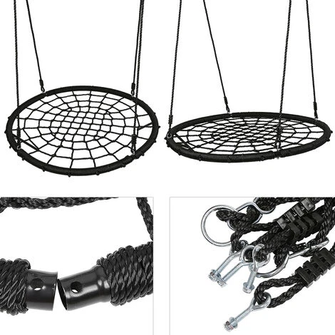Balançoire Extérieure, Balançoire Nid D'oiseau Maille Filet 100 Cm à Suspendre Ajustable Enfant Adulte Jardin Extérieur 150 Kg, Noir 4 Balançoire Extérieure, Balançoire Nid D'oiseau Maille Filet 100 Cm à Suspendre Ajustable Enfant Adulte Jardin Extérieur 150 Kg, Noir – Image 4