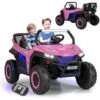 GOPLUS Voiture Électrique Enfants 3-8 Ans 2 Portes Avec Télécommande 2,4G, Lumières Et Musique, 12V Quad Buggy Tout Terrain,Véhicule Jusqu’à 60kgpour 2 Enfant 2 Sièges(Rose)