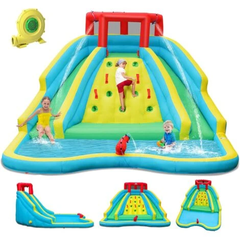 GOPLUS Château Gonflable Avec Toboggans& Pataugeoire Avec Canon à Eau, Mur D’Escalade, Aire De Jeux Gonflable, Avec Souffleur 680w, Cadeau Pour 3 Enfants De 3 à 10 Ans 160KG 1 GOPLUS Château Gonflable Avec Toboggans& Pataugeoire Avec Canon à Eau, Mur D’Escalade, Aire De Jeux Gonflable, Avec Souffleur 680w, Cadeau Pour 3 Enfants De 3 à 10 Ans 160KG