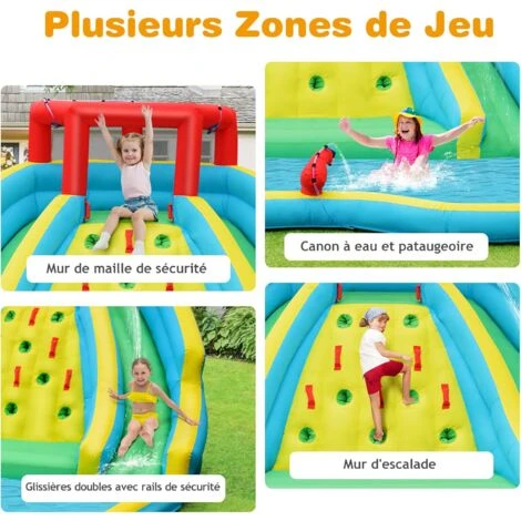 GOPLUS Château Gonflable Avec Toboggans& Pataugeoire Avec Canon à Eau, Mur D’Escalade, Aire De Jeux Gonflable, Avec Souffleur 680w, Cadeau Pour 3 Enfants De 3 à 10 Ans 160KG 2 GOPLUS Château Gonflable Avec Toboggans& Pataugeoire Avec Canon à Eau, Mur D’Escalade, Aire De Jeux Gonflable, Avec Souffleur 680w, Cadeau Pour 3 Enfants De 3 à 10 Ans 160KG – Image 2