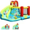 GOPLUS Château Gonflable Aquatique Avec Piscine,Pistolet D’Eau Toboggan Aquatique Pour Enfants 3-10 Ans (Bleu, Sans Souffleur)