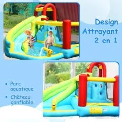 GOPLUS Château Gonflable Aquatique Avec Piscine,Pistolet D’Eau Toboggan Aquatique Pour Enfants 3-10 Ans (Bleu, Sans Souffleur) -Pas Cher Clair Jardin Magasin 96349817 3