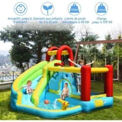 GOPLUS Château Gonflable Aquatique Avec Piscine,Pistolet D’Eau Toboggan Aquatique Pour Enfants 3-10 Ans (Bleu, Sans Souffleur) -Pas Cher Clair Jardin Magasin 96349817 4