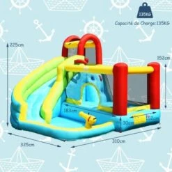 GOPLUS Château Gonflable Aquatique Avec Piscine,Pistolet D’Eau Toboggan Aquatique Pour Enfants 3-10 Ans (Bleu, Sans Souffleur) -Pas Cher Clair Jardin Magasin 96349817 5
