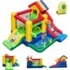 GOPLUS Château Gonflable Enfant Arc En Ciel Souffleur 680W Avec Toboggan Et Panier De Basket, Parc Gonflable Avec Mur D’Escalade, Piscine Et Aire De Saut, Convient Pour 2 Enfants De 3 à 10 Ans