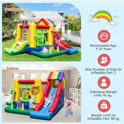 GOPLUS Château Gonflable Enfant Arc En Ciel Souffleur 680W Avec Toboggan Et Panier De Basket, Parc Gonflable Avec Mur D’Escalade, Piscine Et Aire De Saut, Convient Pour 2 Enfants De 3 à 10 Ans -Pas Cher Clair Jardin Magasin 96349818 3