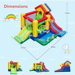 GOPLUS Château Gonflable Enfant Arc En Ciel Souffleur 680W Avec Toboggan Et Panier De Basket, Parc Gonflable Avec Mur D’Escalade, Piscine Et Aire De Saut, Convient Pour 2 Enfants De 3 à 10 Ans -Pas Cher Clair Jardin Magasin 96349818 5