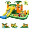 GOPLUS Château Gonflable 8 En 1 Avec Zone DeSaut, Toboggan&Bassin, 50 Boules Océaniques, Soufflerie 680W Structure Aire De Jeux Gonflable Extérieur Pour 3 Enfants 3-10 Ans Jusqu’à 180KG