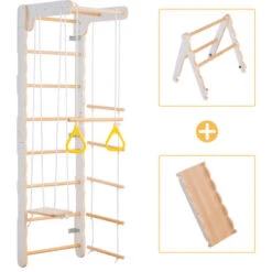 Aire De Jeux, Espaliers Multifonctions 6 En 1. Contreplaqué, Bois Massif, Hêtre. 50KG. Toboggan, Balançoire, échelle Rampante, Portique D'escalade, Zone De Traction. Anneaux. Ensemble De Gymnastique D -Pas Cher Clair Jardin Magasin 97248441 3