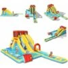 COSTWAY Château Gonflable 8 En 1 Avec Double Toboggan Aquatique, Maison De Rebond Gonflable Avec Mur D’Escalade, Pistolet à Eau, Anneaux De Natation Pour 3 Enfants De 3-10 Ans (sans Souffleur)
