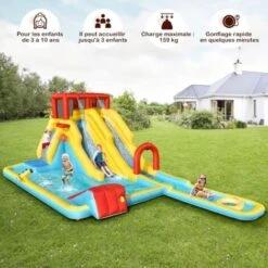 COSTWAY Château Gonflable 8 En 1 Avec Double Toboggan Aquatique, Maison De Rebond Gonflable Avec Mur D’Escalade, Pistolet à Eau, Anneaux De Natation Pour 3 Enfants De 3-10 Ans (sans Souffleur) -Pas Cher Clair Jardin Magasin 97374118 3