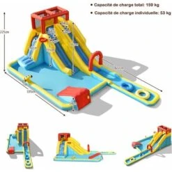COSTWAY Château Gonflable 8 En 1 Avec Double Toboggan Aquatique, Maison De Rebond Gonflable Avec Mur D’Escalade, Pistolet à Eau, Anneaux De Natation Pour 3 Enfants De 3-10 Ans (sans Souffleur) -Pas Cher Clair Jardin Magasin 97374118 5