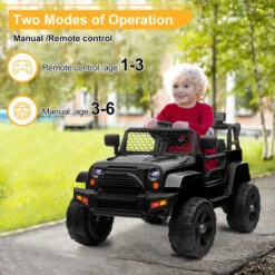 Voiture électrique Pour Enfants, 12V, Télécommande 2.4 Ghz, Démarrage Progressif à 3 Vitesses, 2 Moteurs, Avec Klaxon, Lumière Avant. 2.8km/h, Voiture électrique Pour Enfants De 3 à 5 Ans Noir -Pas Cher Clair Jardin Magasin 98701472 5