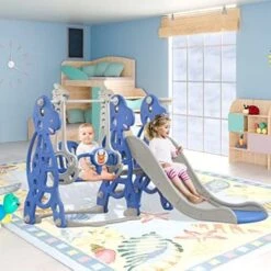 Toboggan Pour Enfants - Balançoire Et Toboggan - Avec Panier De Basket-ball - Toboggan Pliable - Robuste - Avec Toboggan Extra Long NAIZY -Pas Cher Clair Jardin Magasin 99356300 5