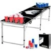 Beer Pong Table Avec 100 Gobelets Et 5 Balles Réglable En Hauteur En Aluminium Et MDF - 242 X 62CM Noir NAIZY