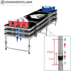Beer Pong Table Avec 100 Gobelets Et 5 Balles Réglable En Hauteur En Aluminium Et MDF - 242 X 62CM Noir NAIZY -Pas Cher Clair Jardin Magasin 99357103 4