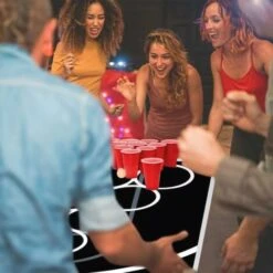 Beer Pong Table Avec 100 Gobelets Et 5 Balles Réglable En Hauteur En Aluminium Et MDF - 242 X 62CM Noir NAIZY -Pas Cher Clair Jardin Magasin 99357103 5